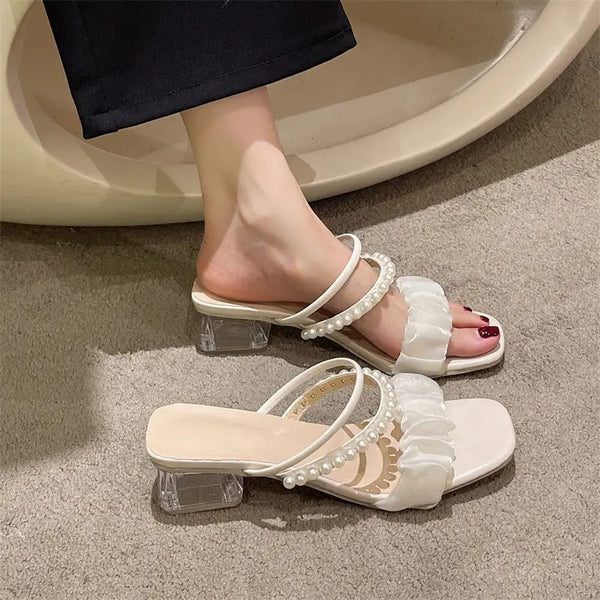 Low Heel Pearl Sandals