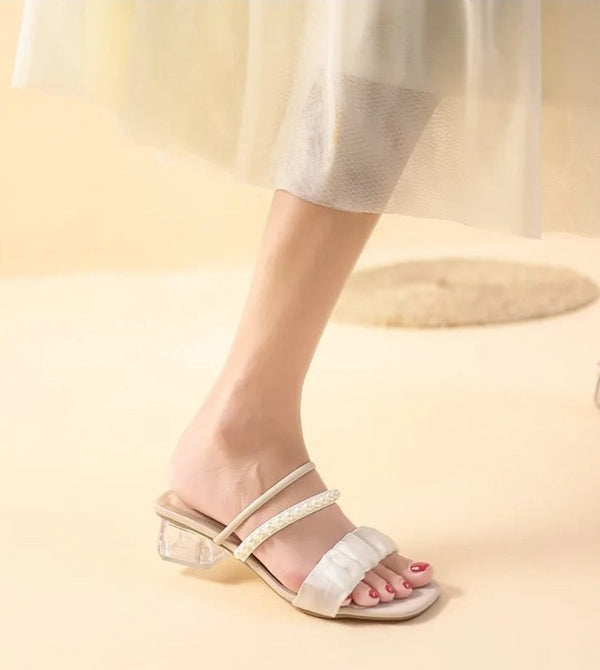 Low Heel Pearl Sandals