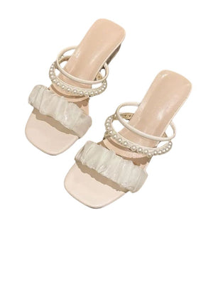 Low Heel Pearl Sandals