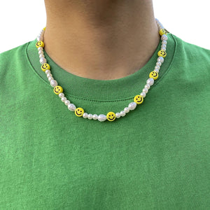 Men's Smiley Face Pearl Necklace