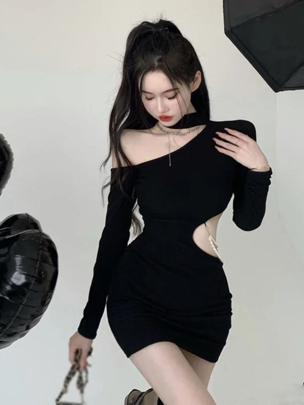 Mini Black Pearl Chain Dress