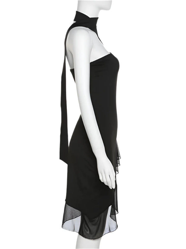 Modern Asymmetric Black Mini Dress