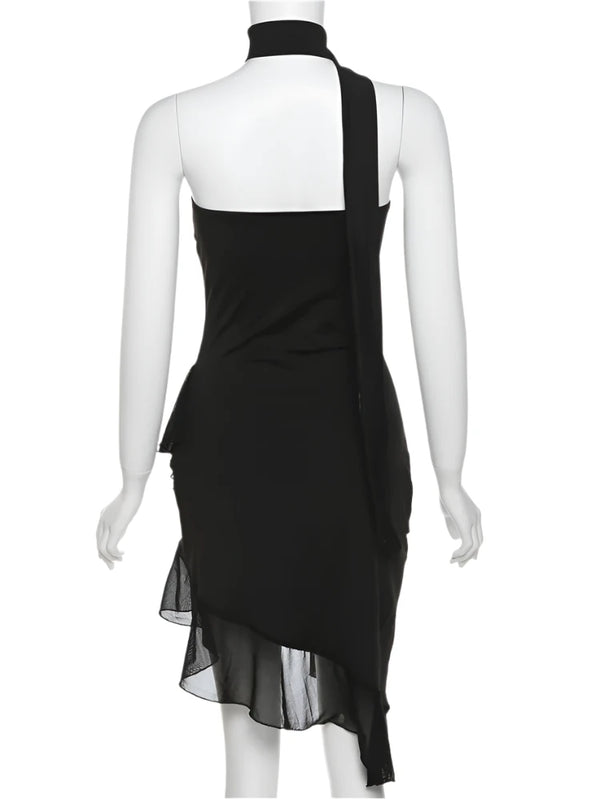 Modern Asymmetric Black Mini Dress