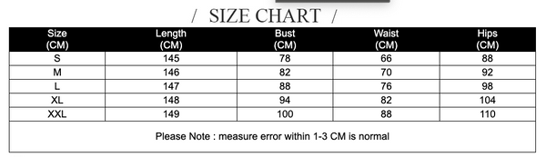 Pearl Corset Dress Size Chart