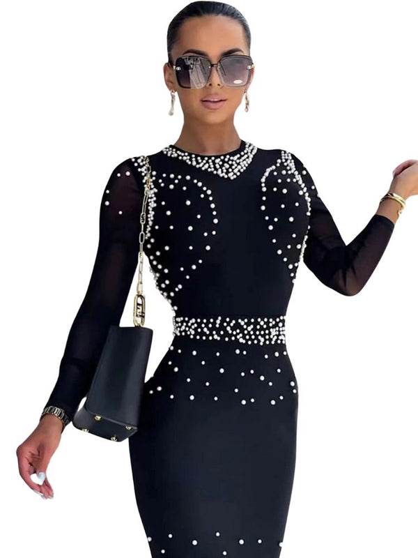 Pearl Embellished Black Dress