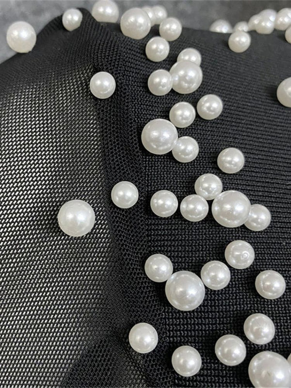 Pearl Embellished Black Dress