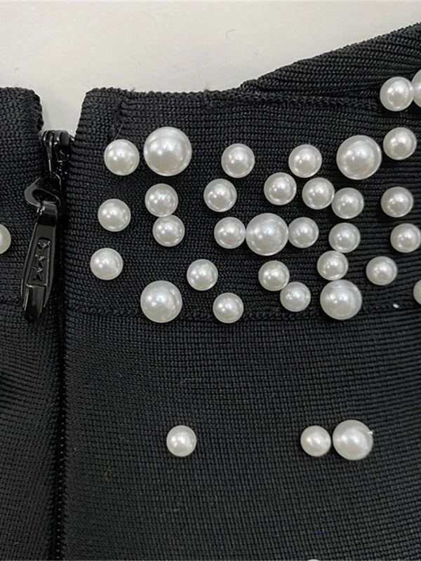 Pearl Embellished Black Dress