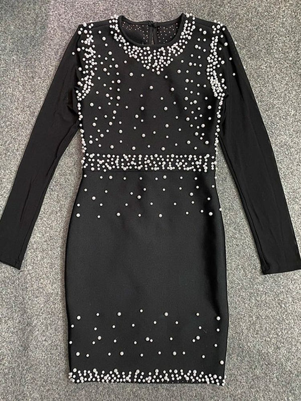 Pearl Embellished Black Dress