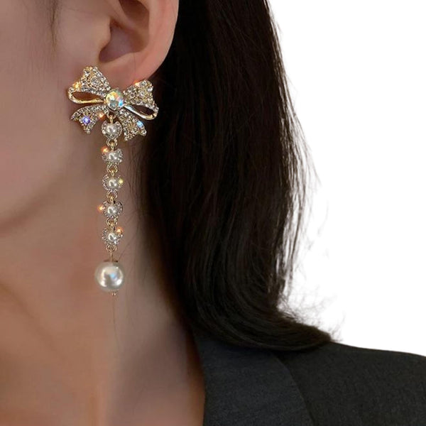 Pearl And Rhinestone Drop Earrings