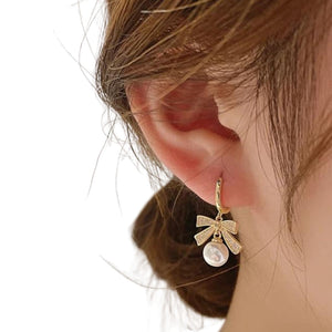 Pearl Bow Drop Earrings Pearl For Womens