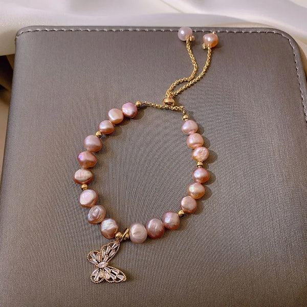 Pearl Butterfly Ladies Charm Bracelet