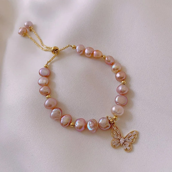 Pearl Butterfly Ladies Charm Bracelet