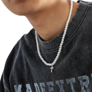 Pearl Cross Necklace Mens