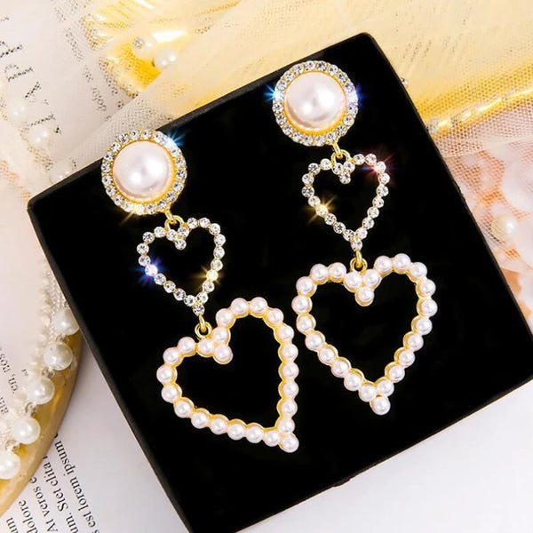 Pearl Heart Drop Earrings