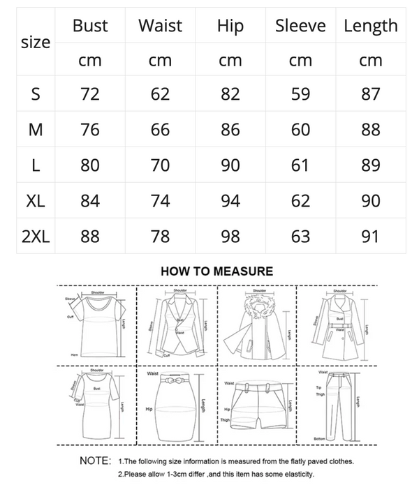 Pearl Evening Dress Size Chart