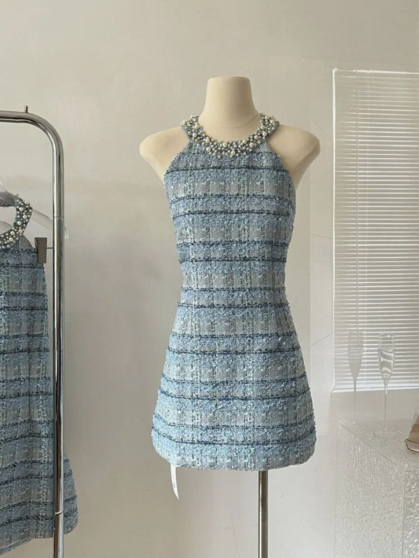 Pearl Necklace Blue Korean Dress