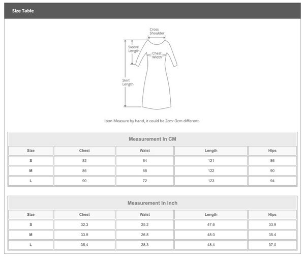 Pearl Trim Dress size chart