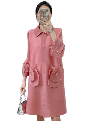 Pink Casual Chic Pearl Dress