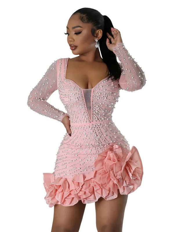 Pink Mini Dress With Pearls