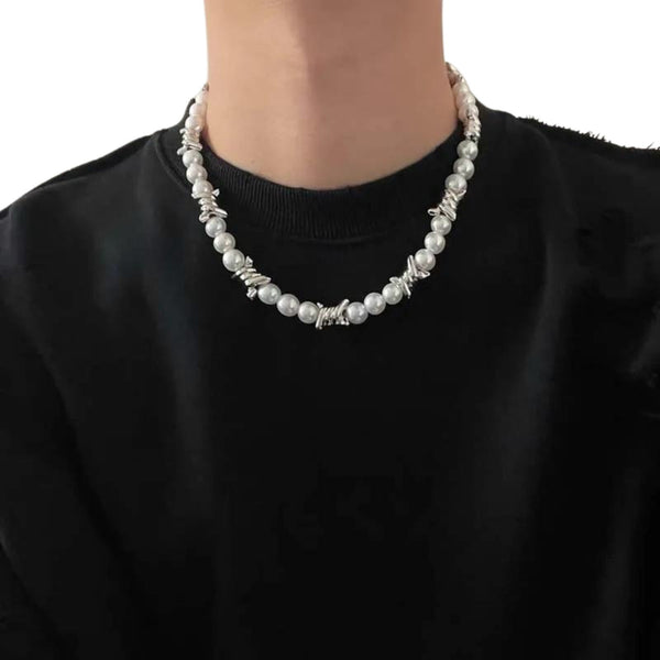 Punk Pearl Necklace Men Choker