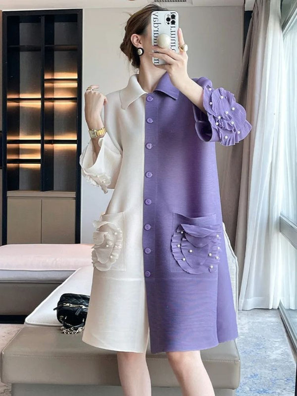 Purple Casual Loose Pearl Dress