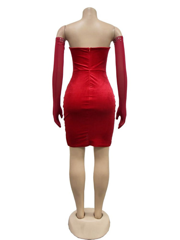 Red Pearl Neckline Dress