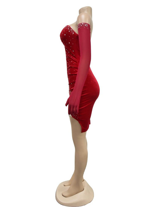Red Pearl Neckline Dress