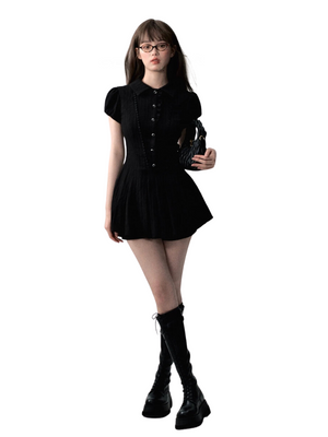 Retro College Style Black Mini Dress 