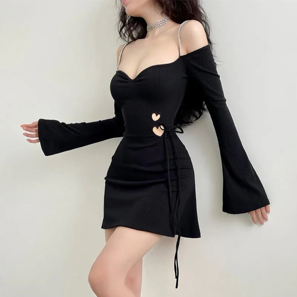 Bold Black Cut Out Heart Mini Dress 