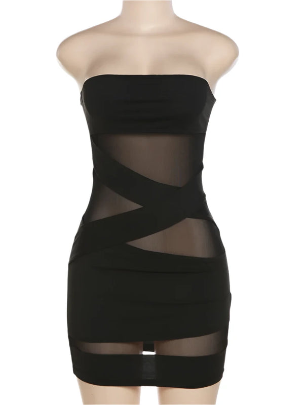 Sheer Cut Out Black Mini Dress