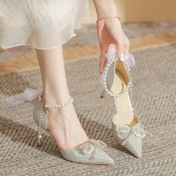 Silver Heels With Pearls