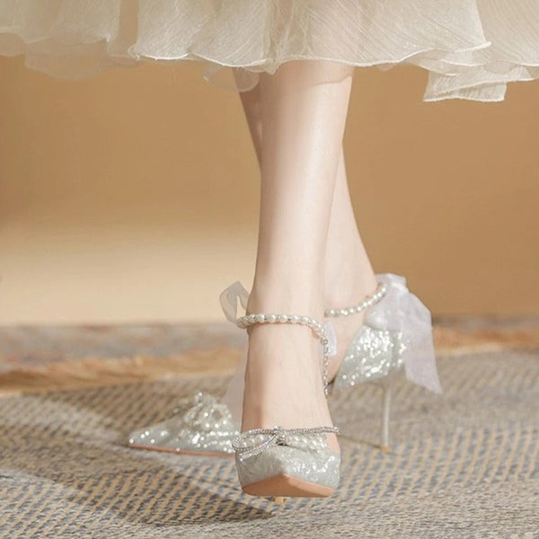 Silver Heels With Pearls