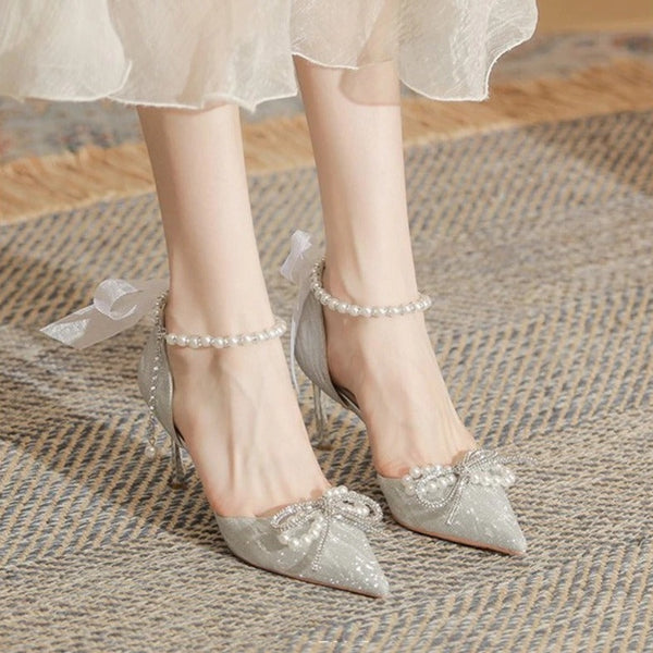 Silver Heels With Pearls