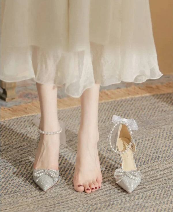 Silver Heels With Pearls