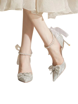 Silver Heels With Pearls