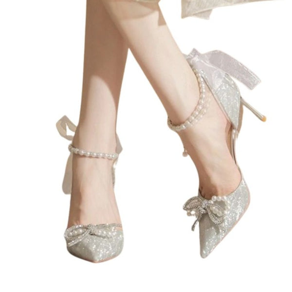 Silver Heels With Pearls