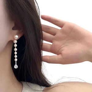 Simple Pearl Drop Long Tassel Earrings for Women