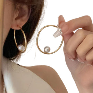 Single Pearl Hoop Drop Earrings