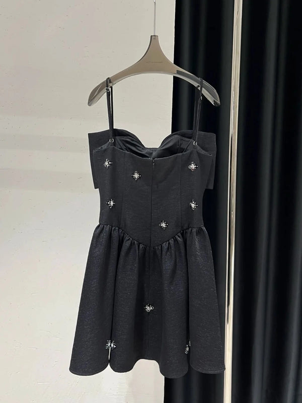 Statement Bow Embellished Black Mini Dress