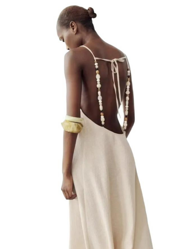 Summer Backless Dress with Pearl Straps