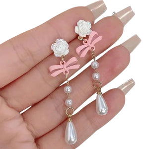 Sweet Pink Bow Drop Earrings