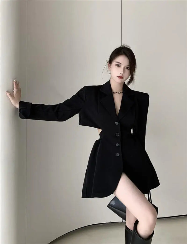 Trendy Black Mini Blazer Dress