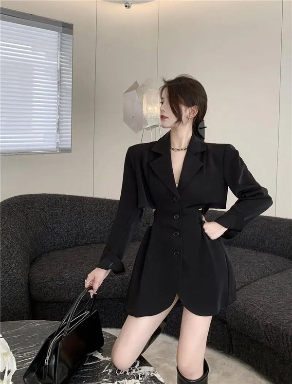 Trendy Black Mini Blazer Dress