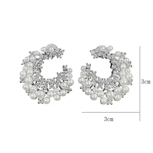 Trendy Moon Star Cubic Pearl Drop Earrings