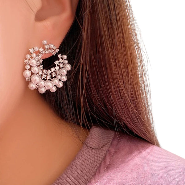 Trendy Moon Star Cubic Pearl Drop Earrings