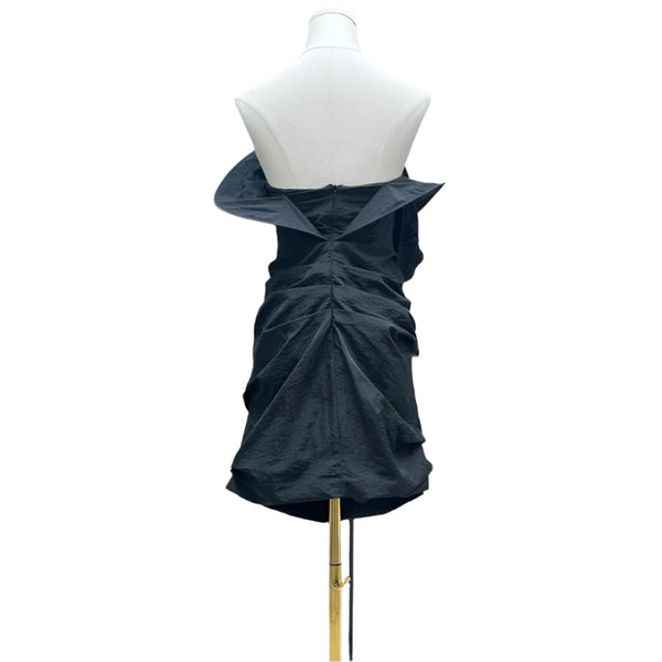 Trendy Sculptural Drapes Black Mini Dress