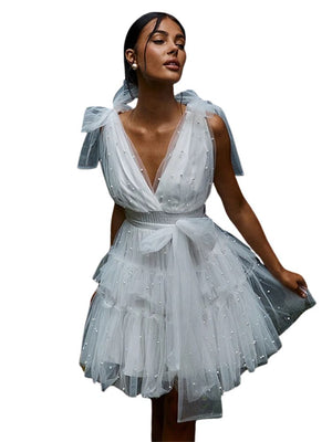 White Tulle Pearl Dress
