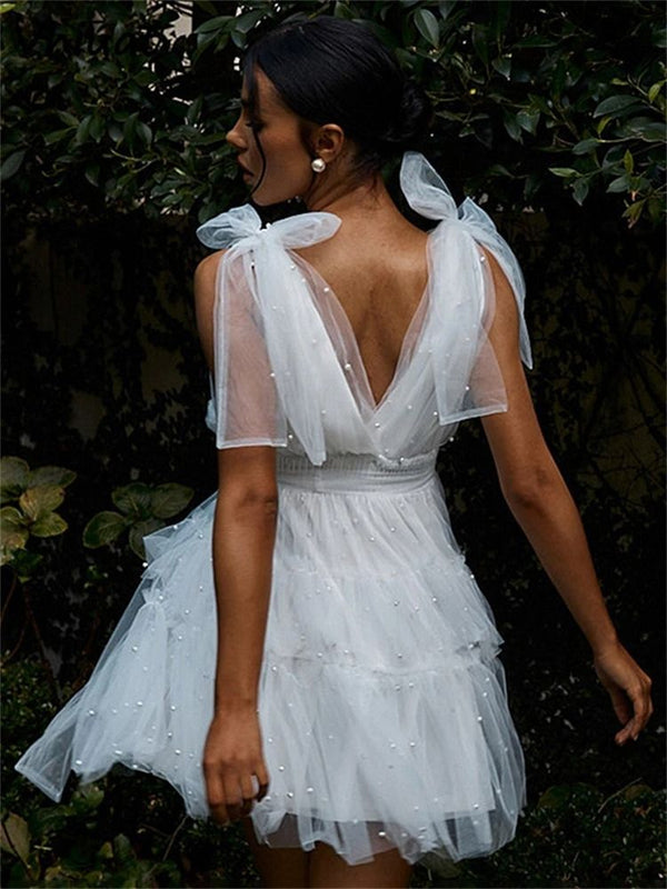 White Tulle Pearl Dress