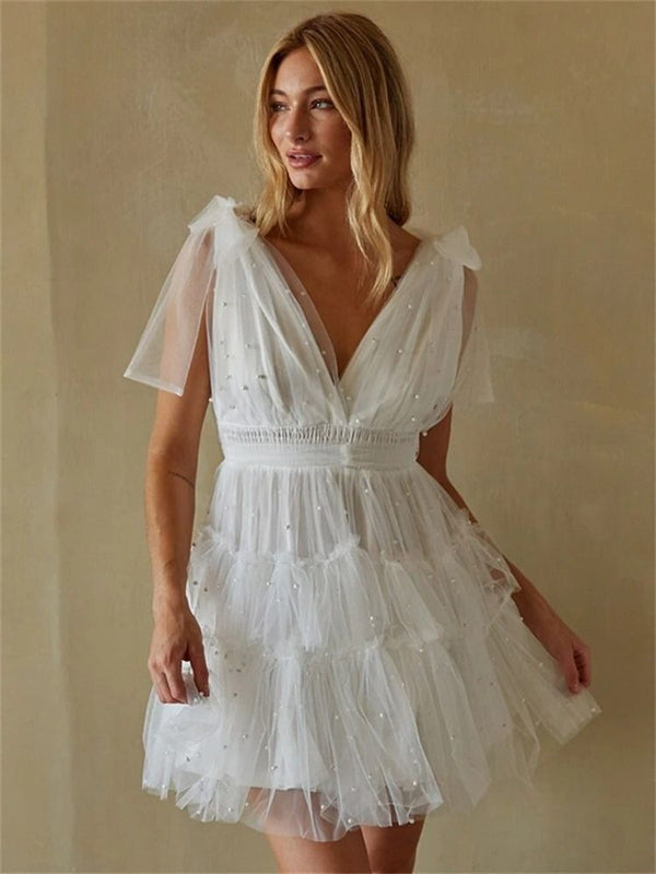 White Tulle Pearl Dress