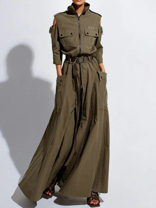 Utility Long Sleeve Maxi Dress